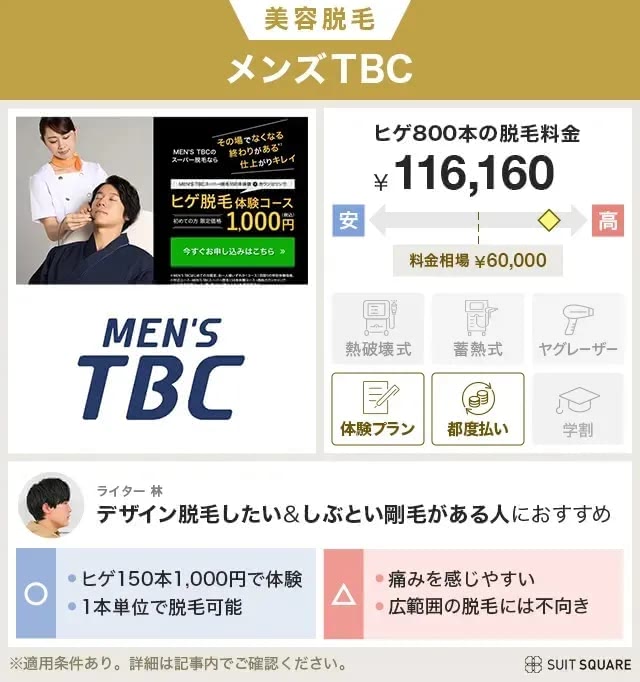 メンズTBCのヒゲ脱毛を料金相場と比較して本音レビュー