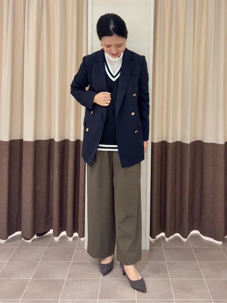 秋|ニットベスト×スラックス