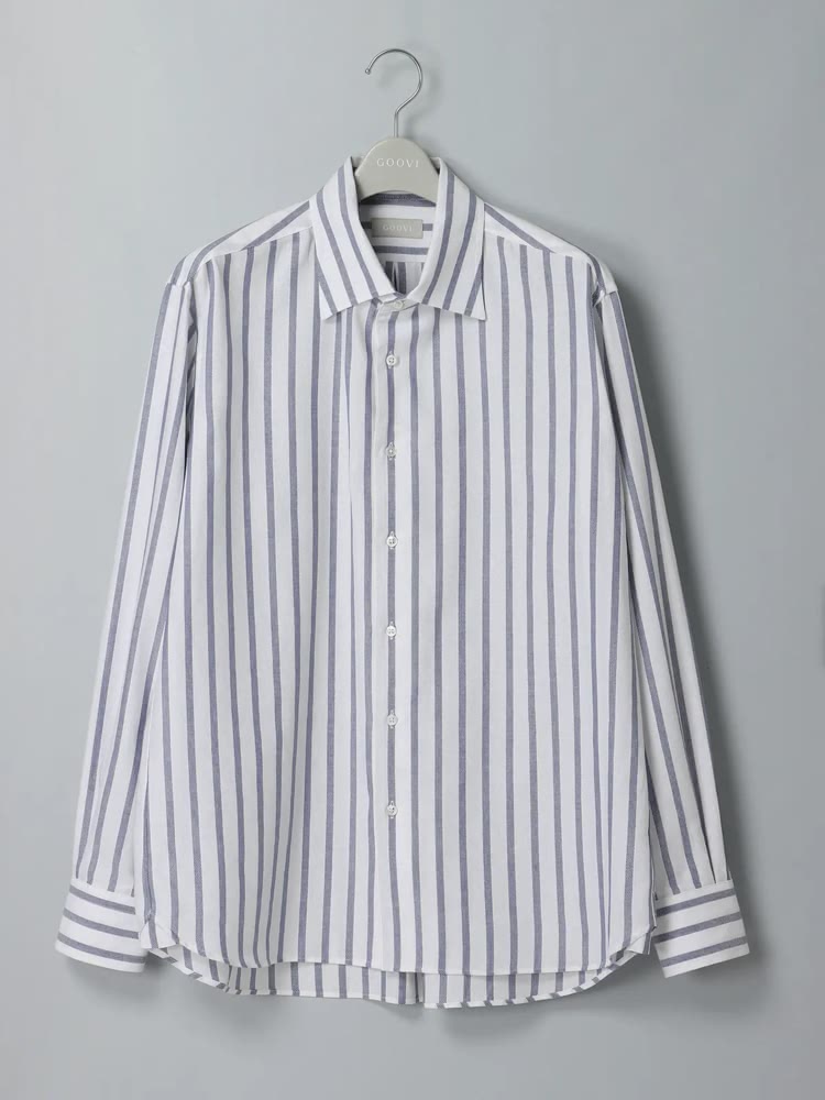 GOOVI/ワンピースカラーシャツ/長袖/ウォッシャブル/和紙×コットンロイヤルオックス/ストライプ