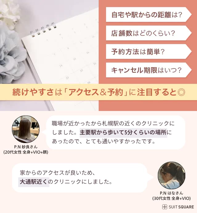 続けやすさはアクセスと予約に注目すると◎