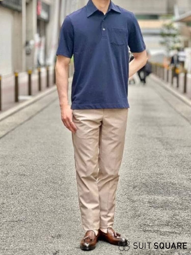 ポロシャツを合わせたメンズ夏オフィスカジュアルコーデ例
