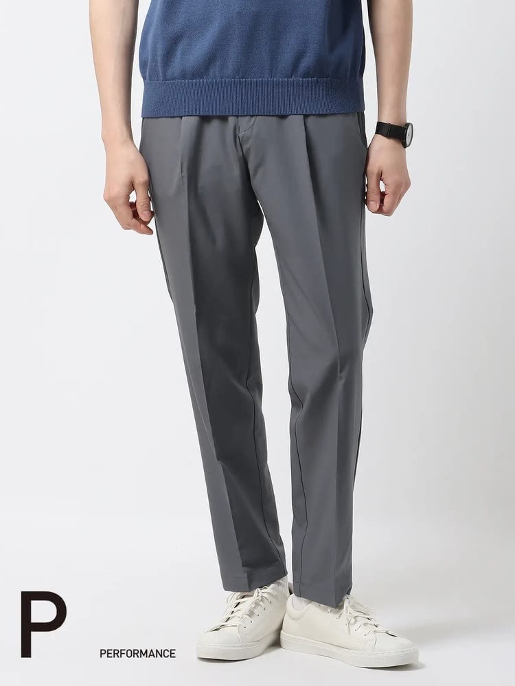 PERFORMANCE PANTS/タックテーパードパンツ/ウォッシャブル/ストレッチ/裾上げ済み