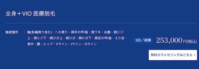 メンズアリシアクリニックの全身＋VIO脱毛プラン